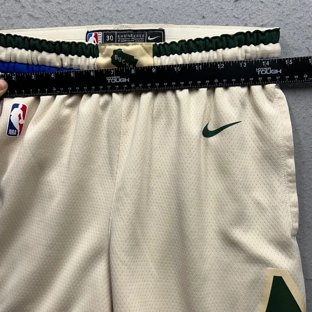 Nike Milwaukee Bucks NBA Authentic Shorts Cream Green Blue Small 30 2093